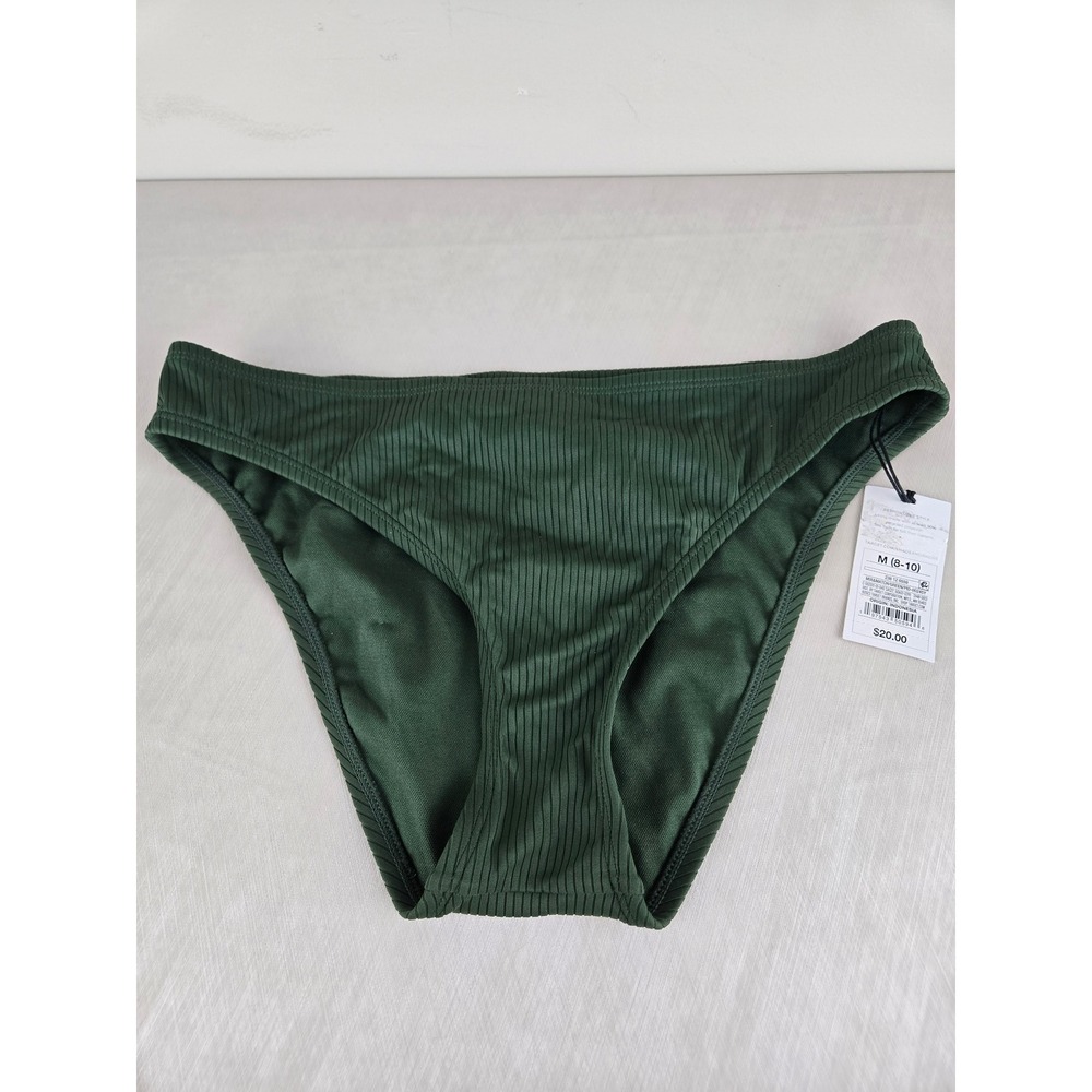Shade & Shore Women Low Rise Cheeky Ribbed Bikini Bottom Hunter Green M 8-10 NWT